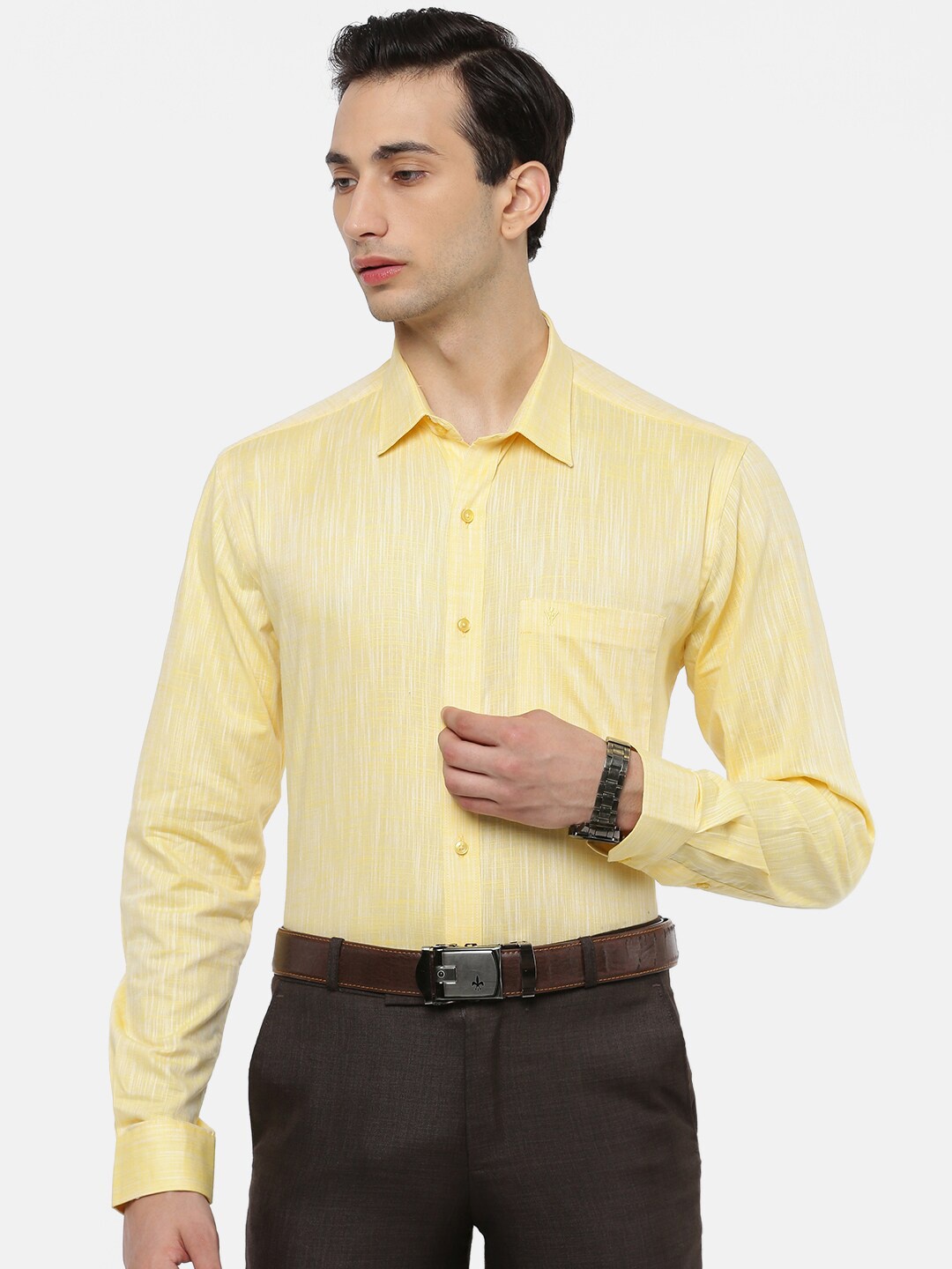 

Ramraj Men Yellow Slim Fit Opaque Formal Shirt