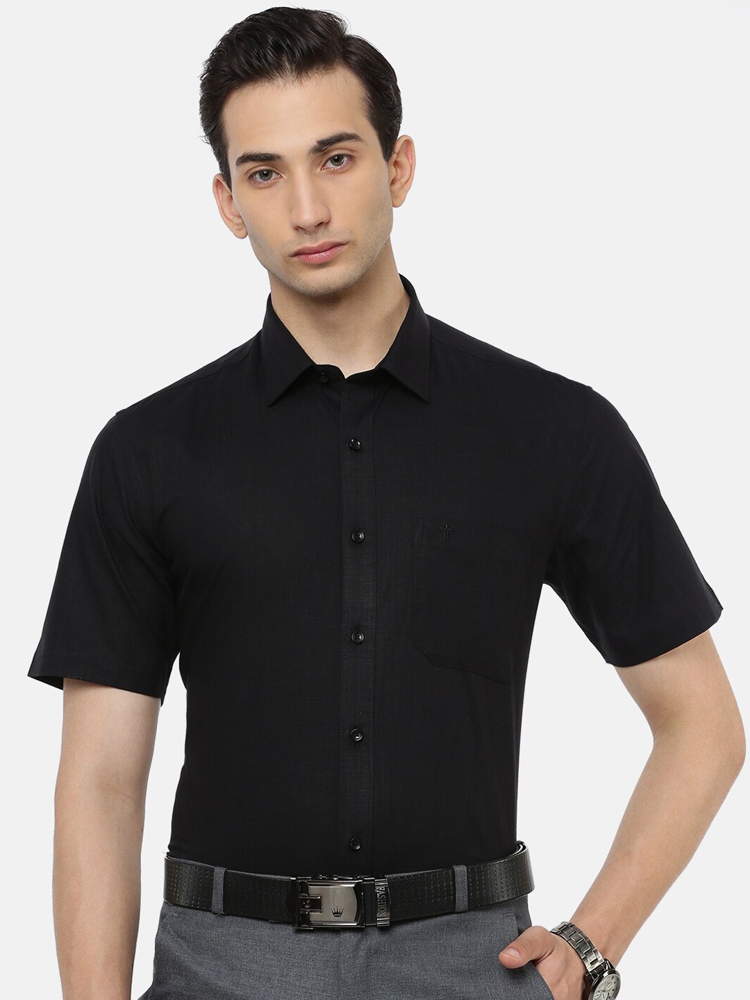 

Ramraj Men Black Slim Fit Opaque Formal Shirt