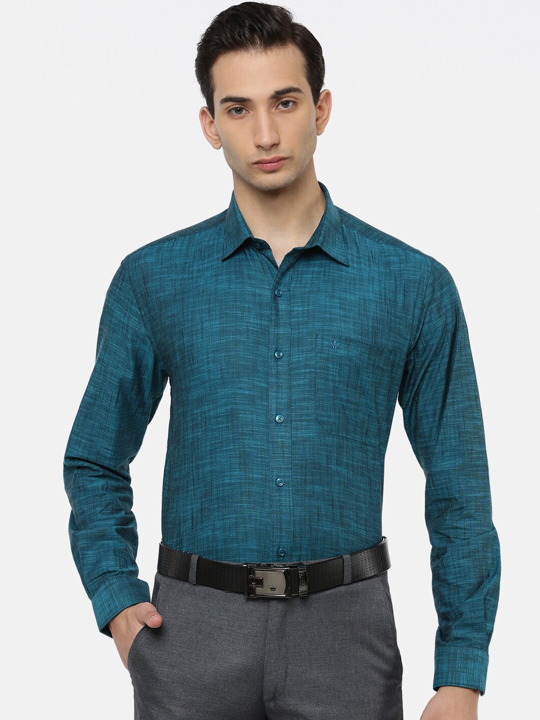 

Ramraj Men Teal Slim Fit Grid Tattersall Checks Opaque Formal Shirt