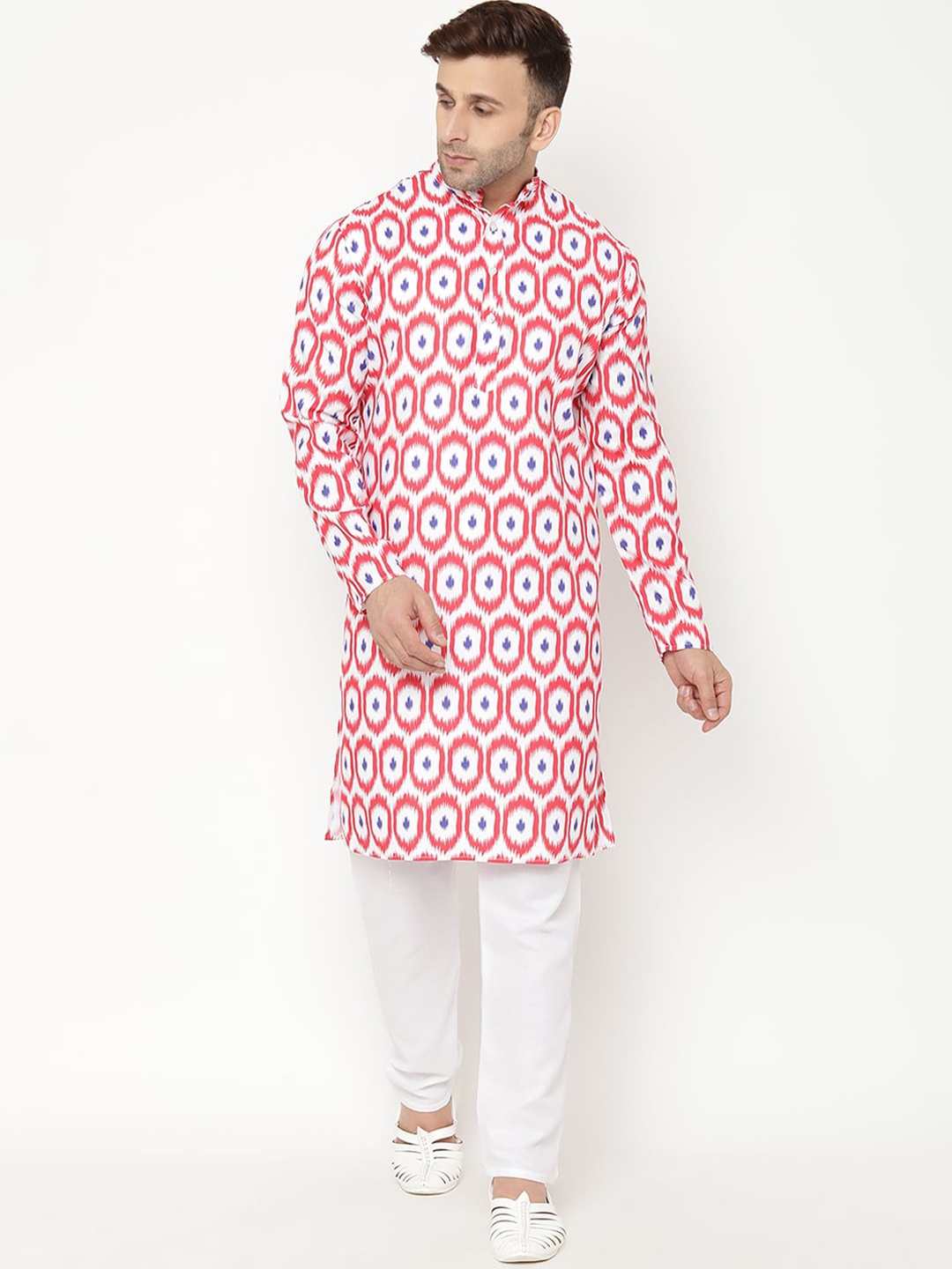 

Hangup Men Red Geometric Printed Kurta
