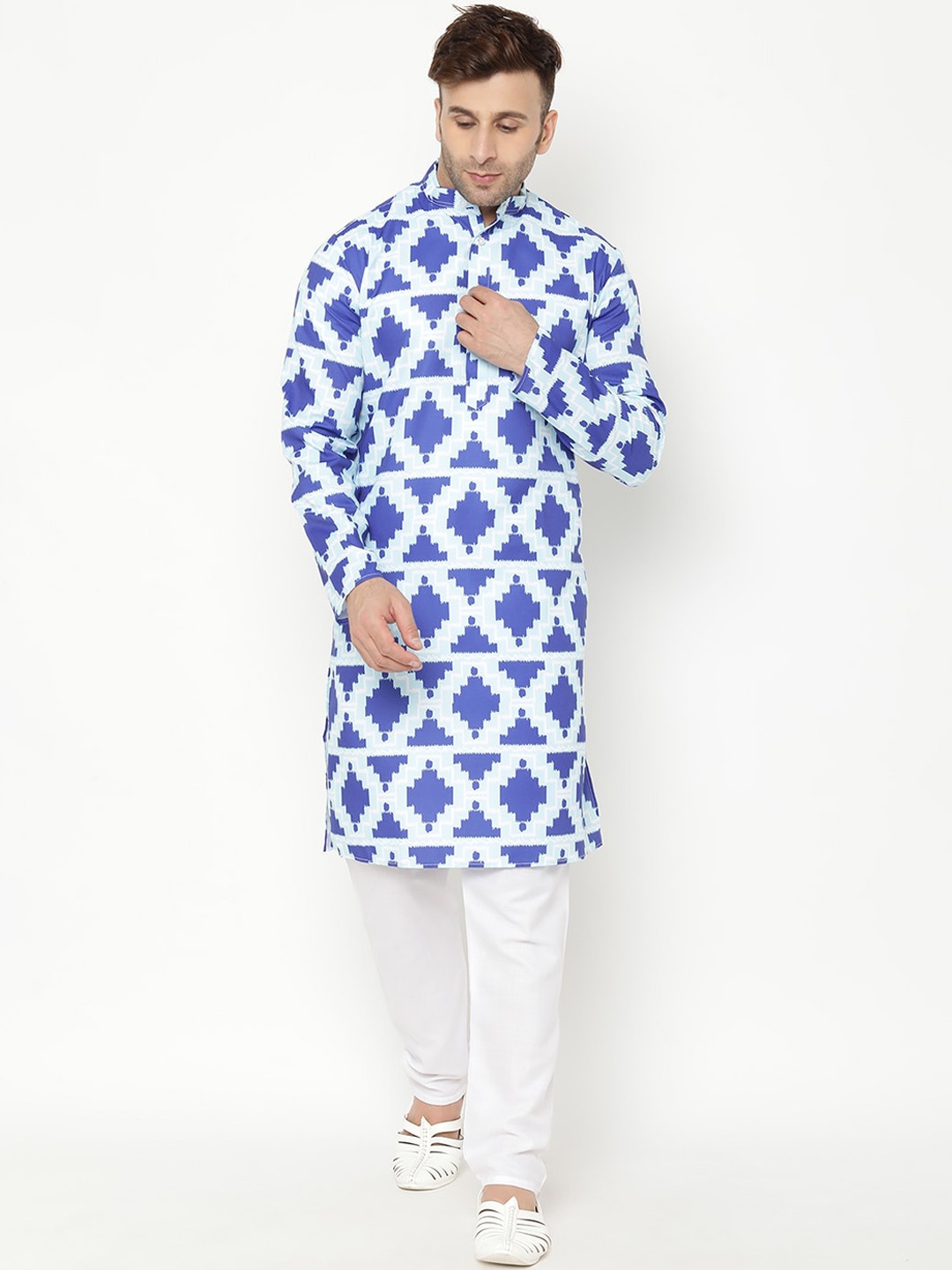 

Hangup Men Blue Geometric Dyed Kurta