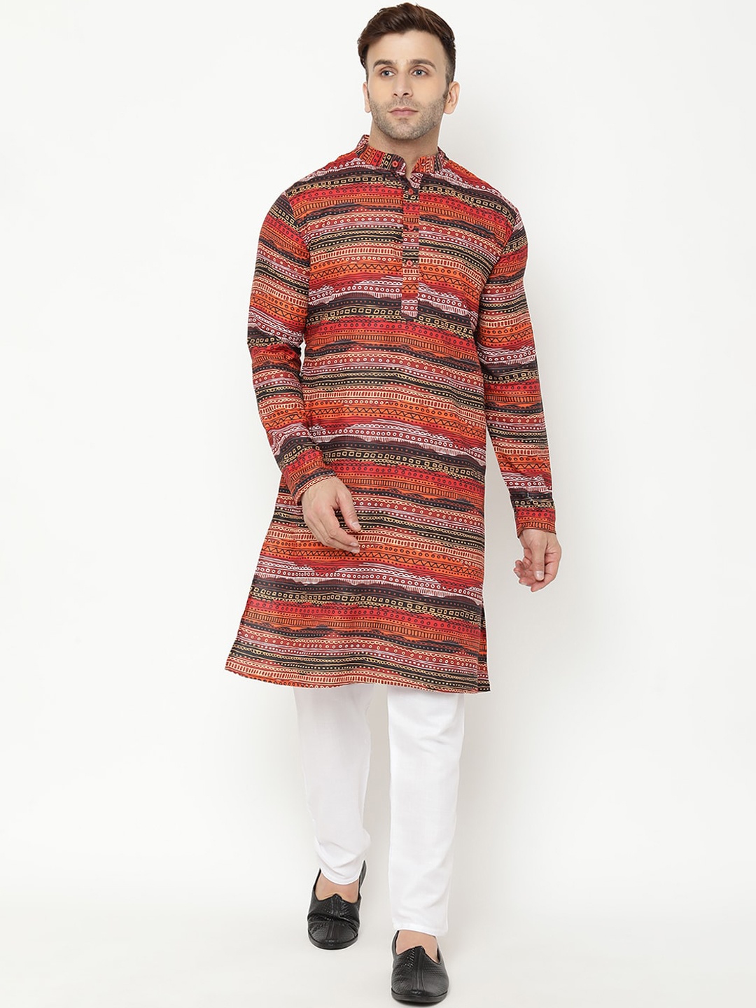 

Hangup Men Multicoloured & Red Striped Kurta, Multi