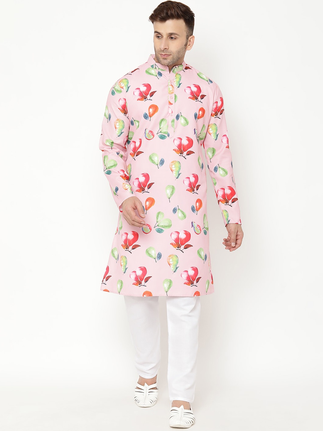 

Hangup Men Pink Floral Printed Kurta