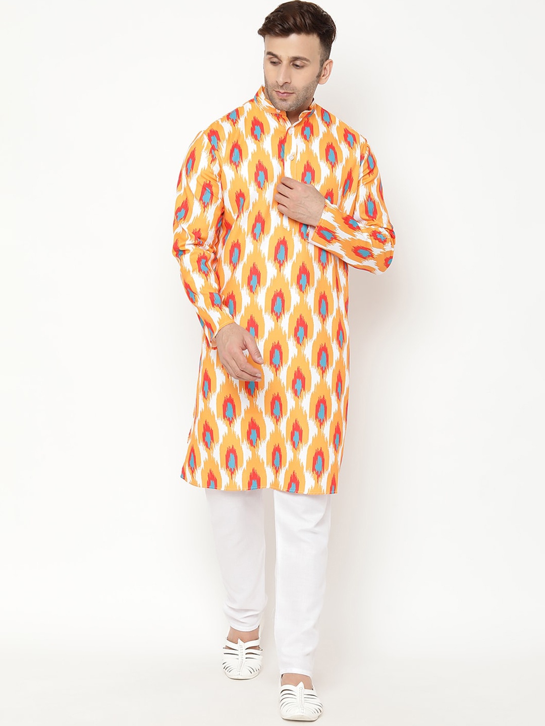 

Hangup Men Orange Printed Kurta