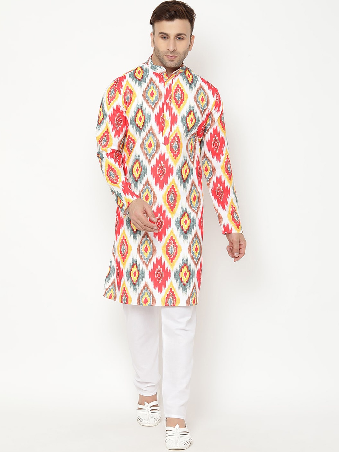 

Hangup Men White & Red Ethnic Motif Printed Kurta