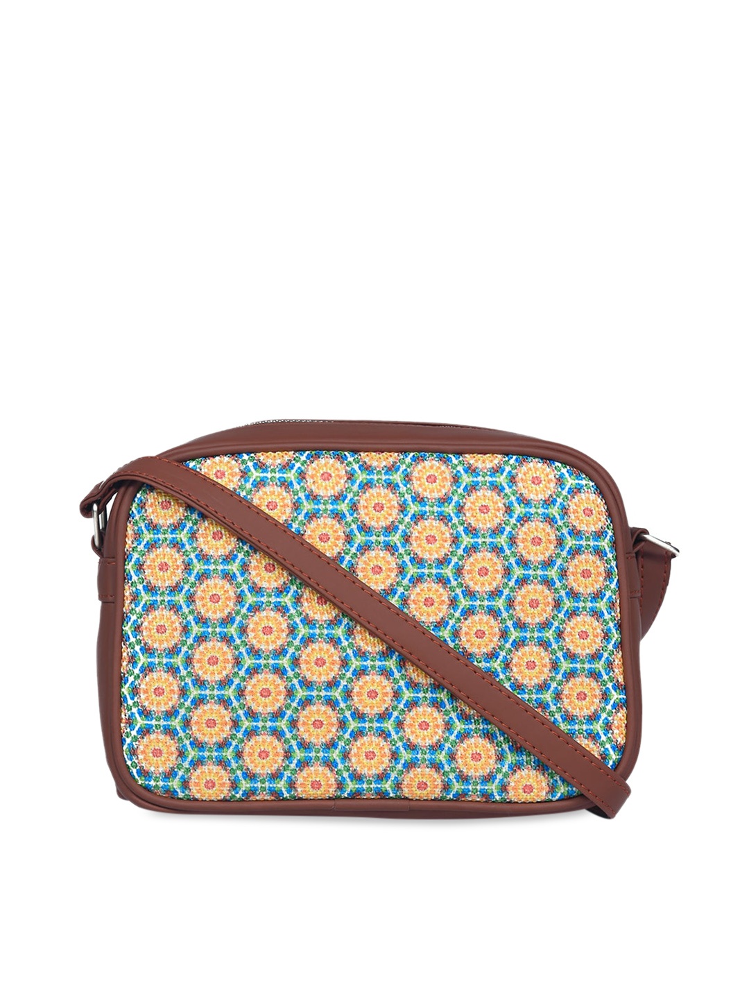 

ZOUK Women Blue Geometric Printed Structured Sling Bag