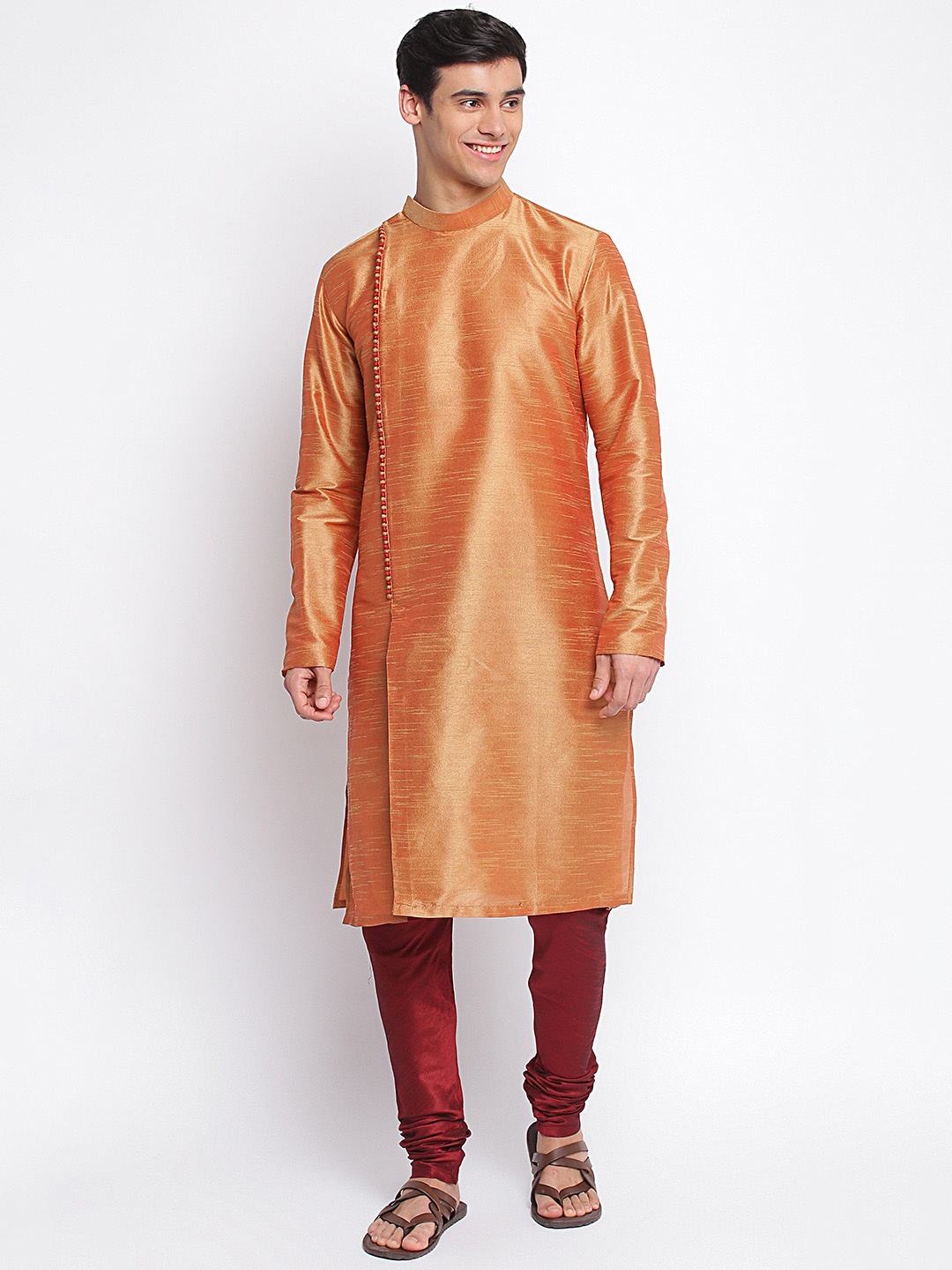 

Sanwara Men Rust-Coloured Regular Kurta with Maroon Churidar