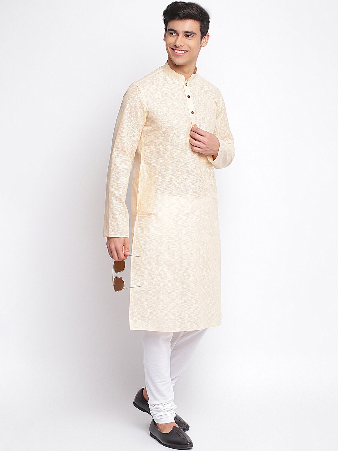 

Sanwara Men Peach-Coloured Regular Kurta with Churidar