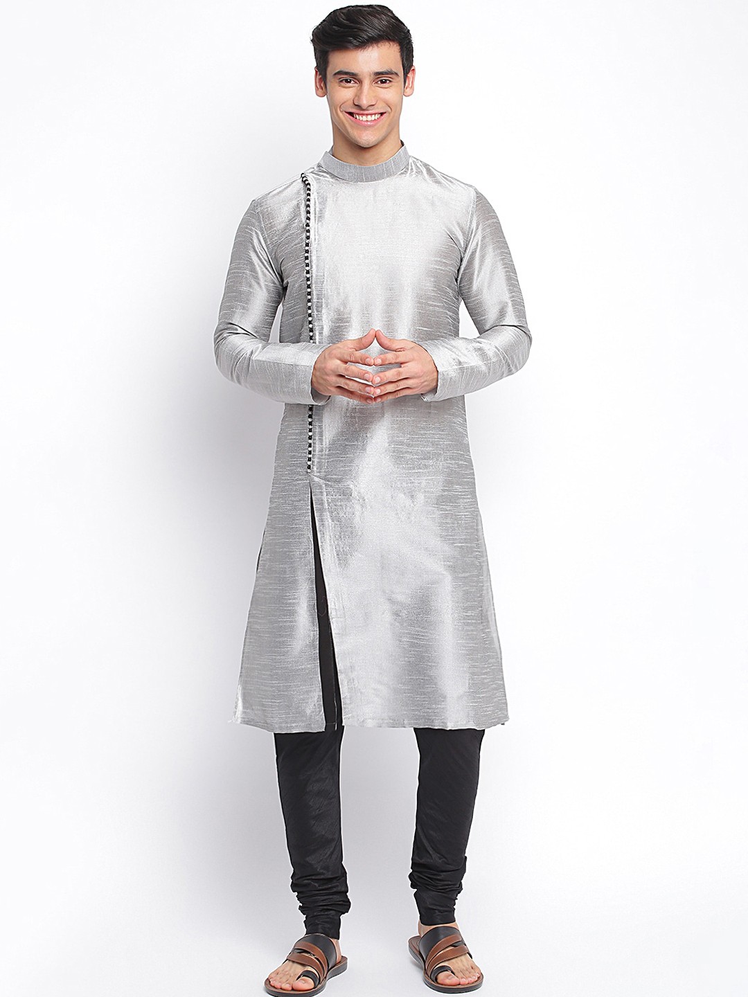 

Sanwara Men Silver-Toned Angrakha Kurta with Pyjamas