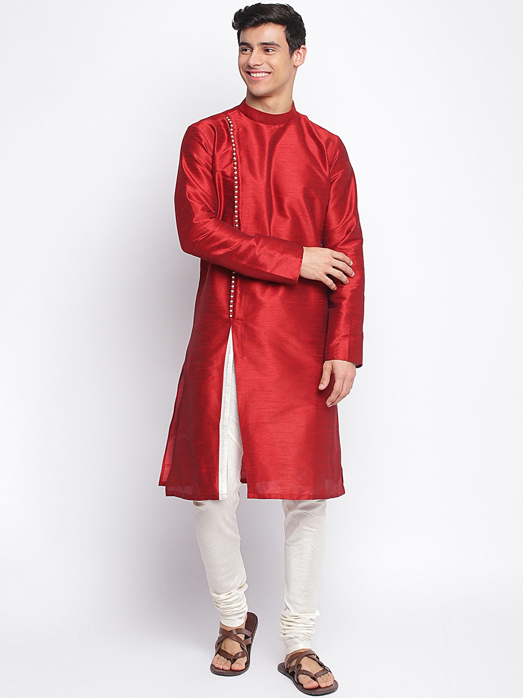 

Sanwara Men Red Angrakha Kurta with Churidar