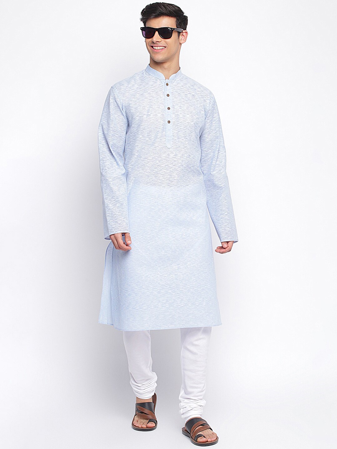 

Sanwara Men Blue Textured Kurta with Churidar