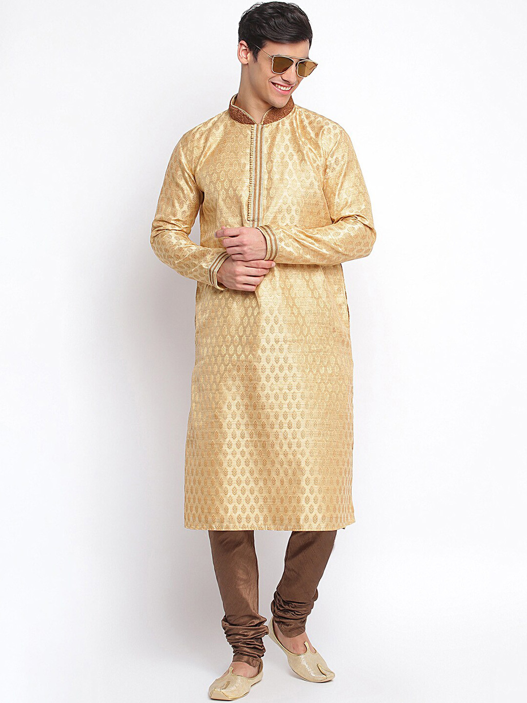 

Sanwara Men Beige Regular Art Silk Kurta with Churidar