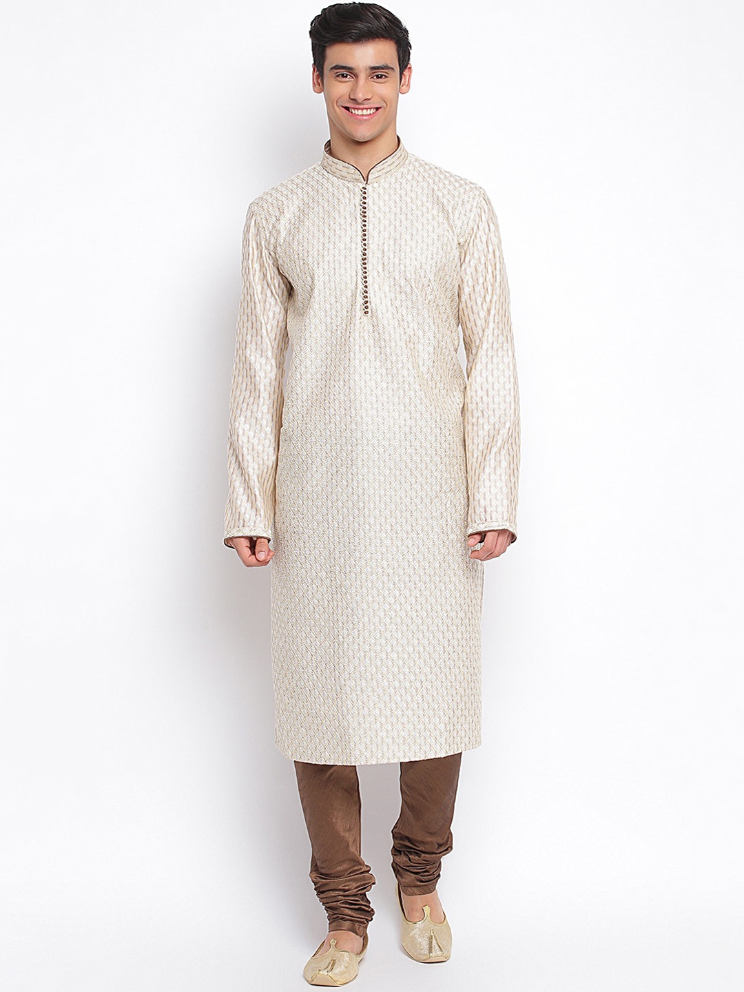 

Sanwara Men Beige Ethnic Motifs Regular Kurta with Churidar