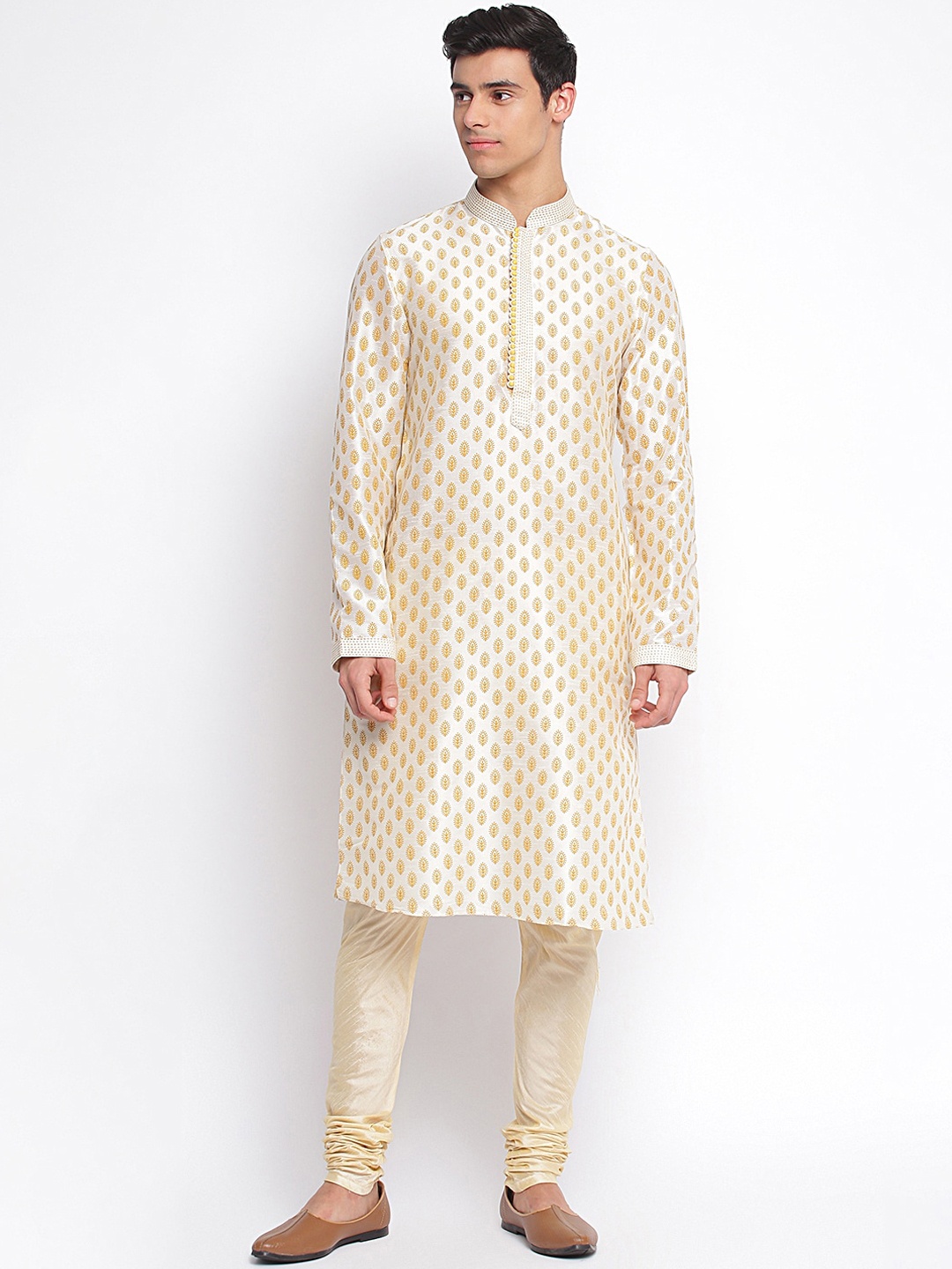 

Sanwara Men Cream Ethnic Motifs Printed Regular Kurta with Churidar