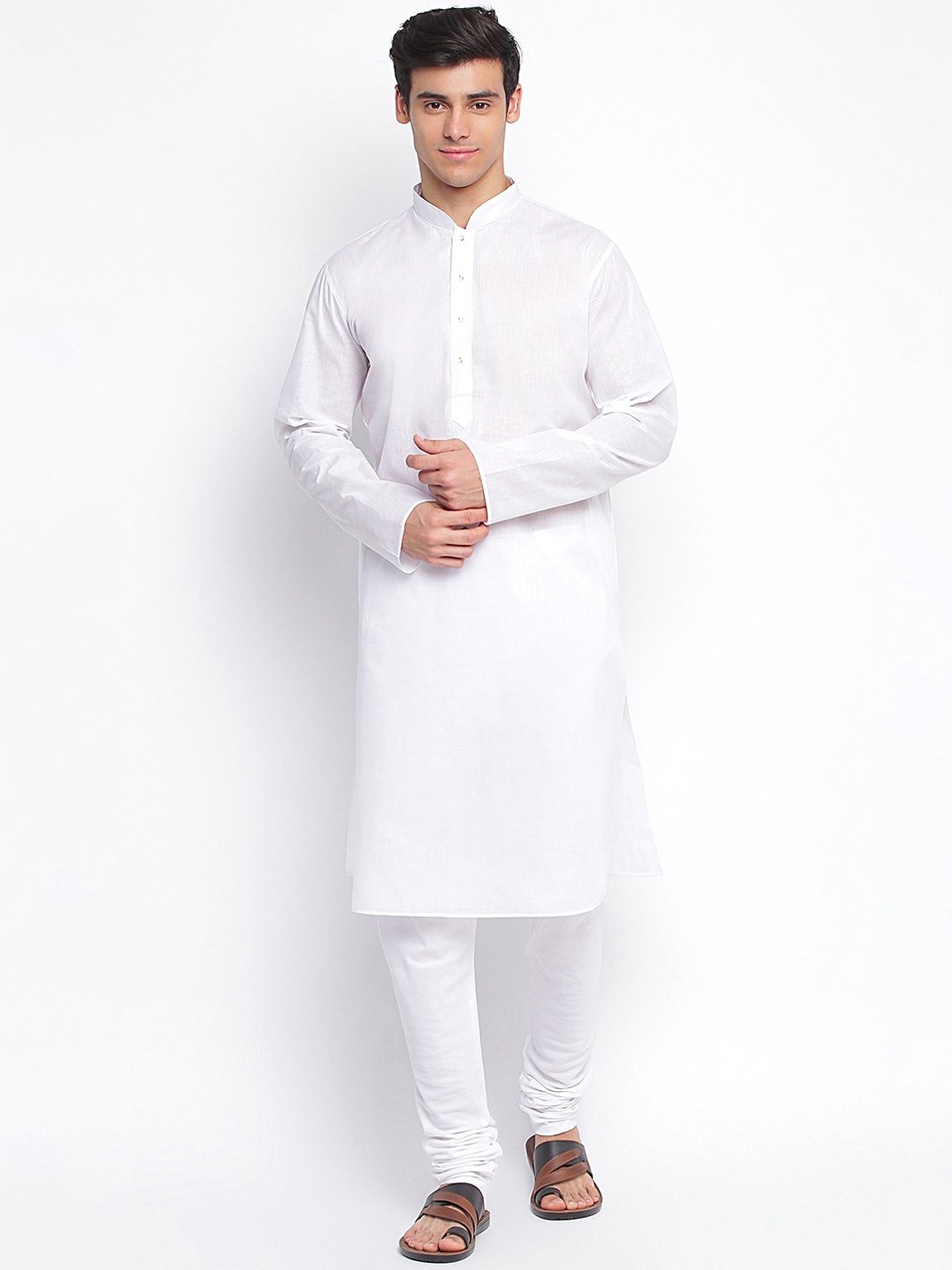 

Sanwara Men Solid White High Slit Kurta with Pyjamas