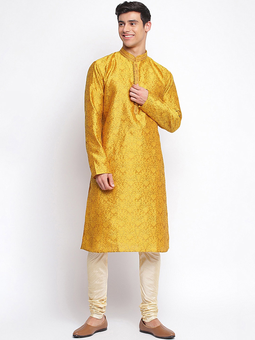 

Sanwara Men Yellow Regular Kurti with Churidar