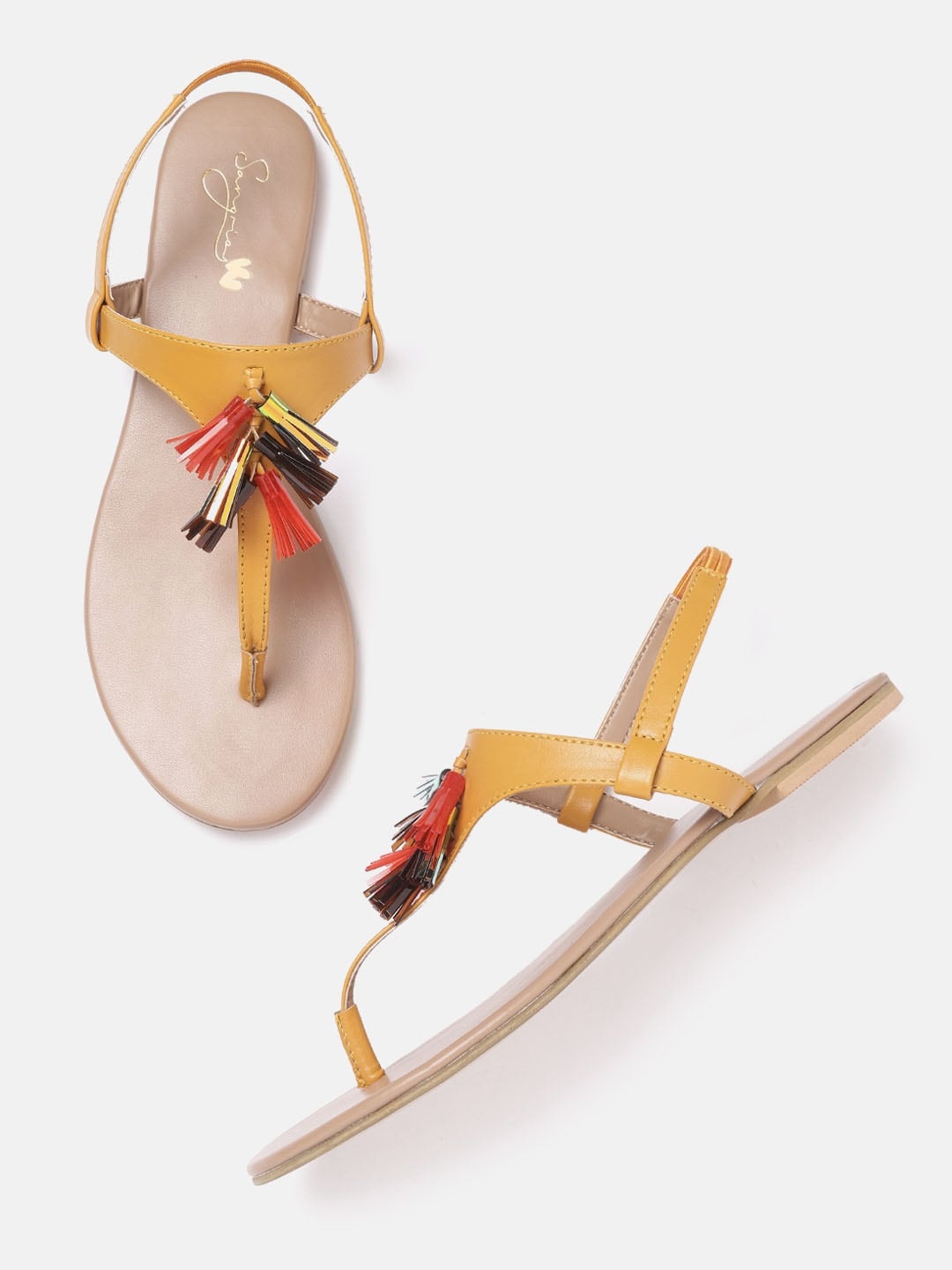 

Sangria Women Mustard Yellow Tasselled T-Strap Flats