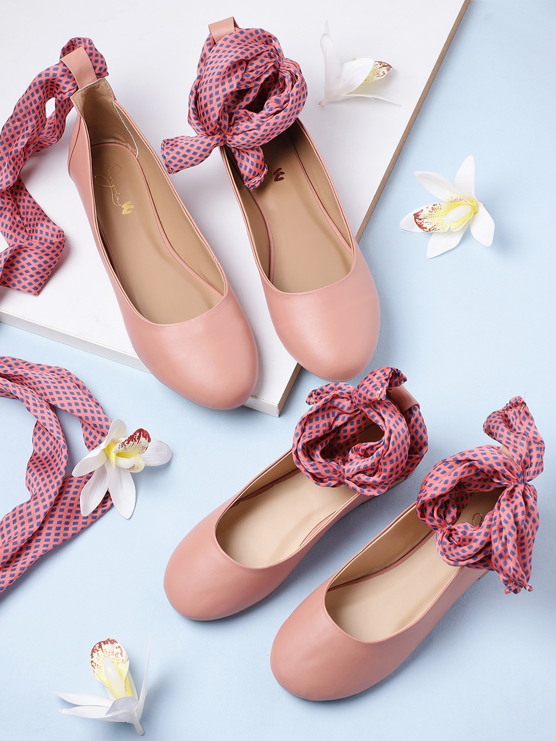 

Sangria Women Pink Solid Mid-Top Ballerinas with Checked Tie-Ups