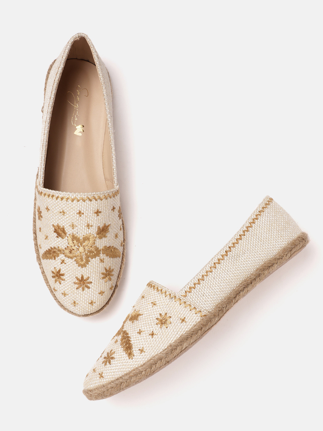 

Sangria Women Cream-Coloured & Beige Embroidered Espadrilles