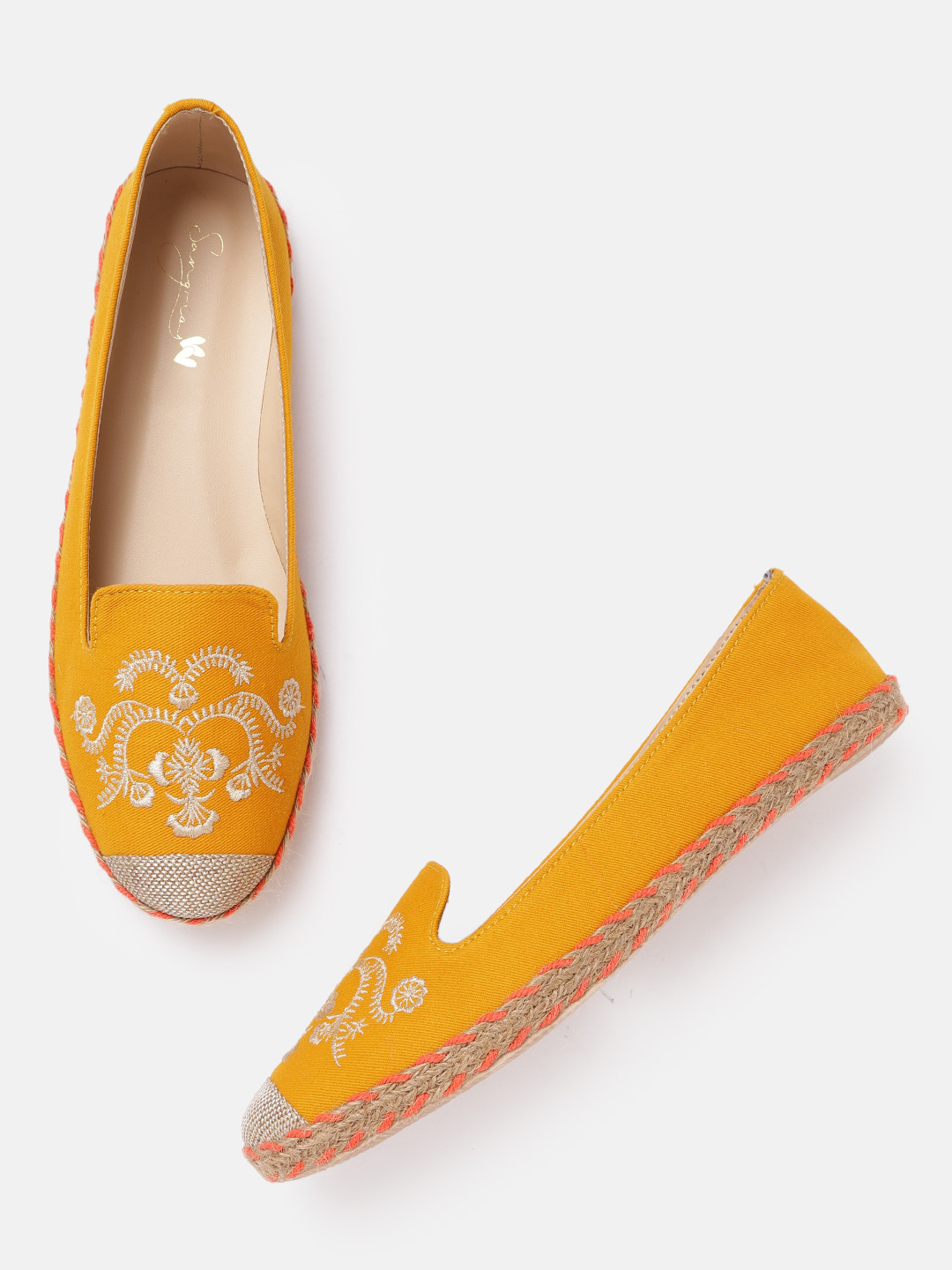

Sangria Women Mustard Yellow & Beige Embroidered Espadrille Ballerinas