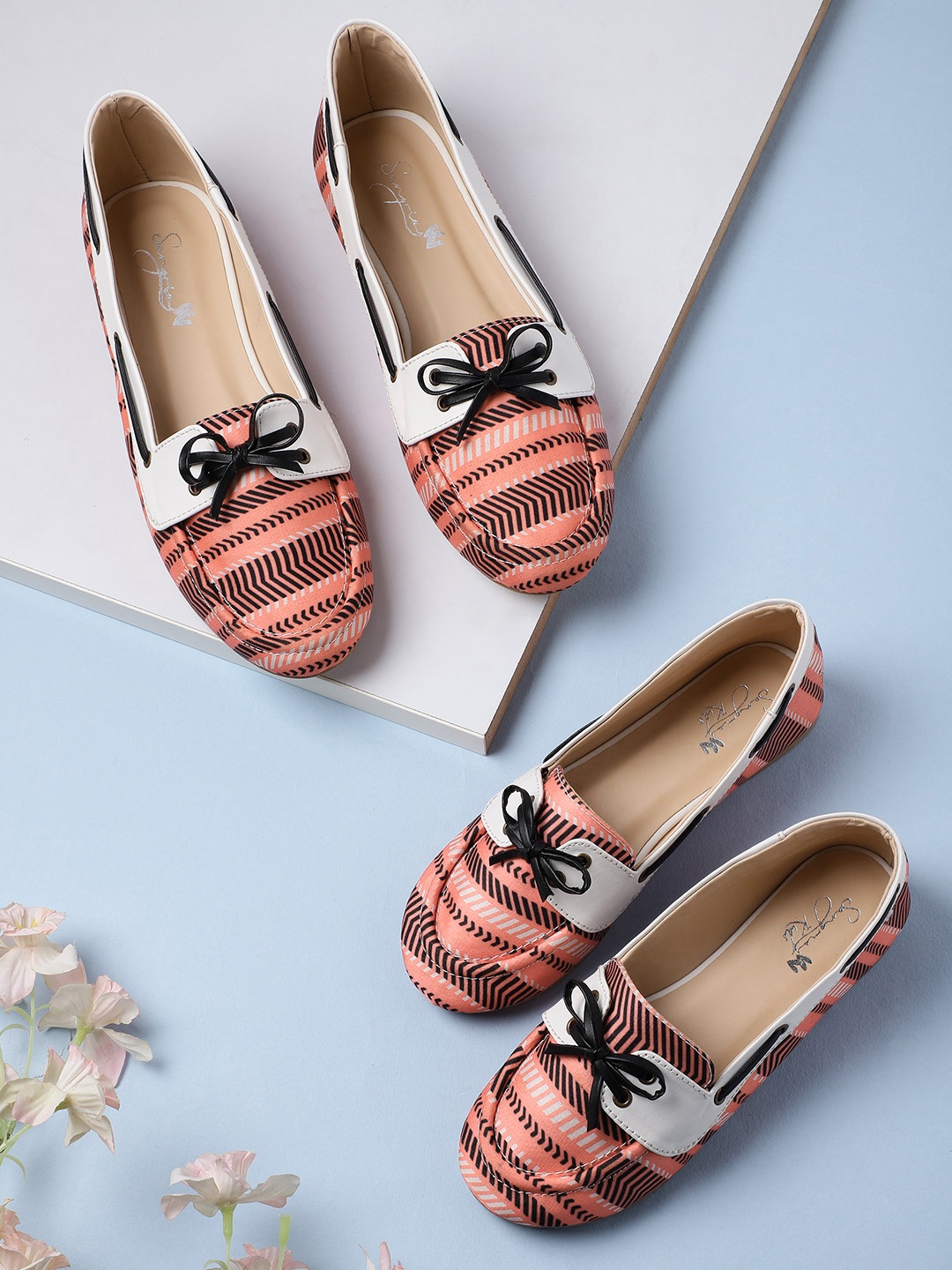 

Sangria Women Coral Orange Striped Boat Shoes