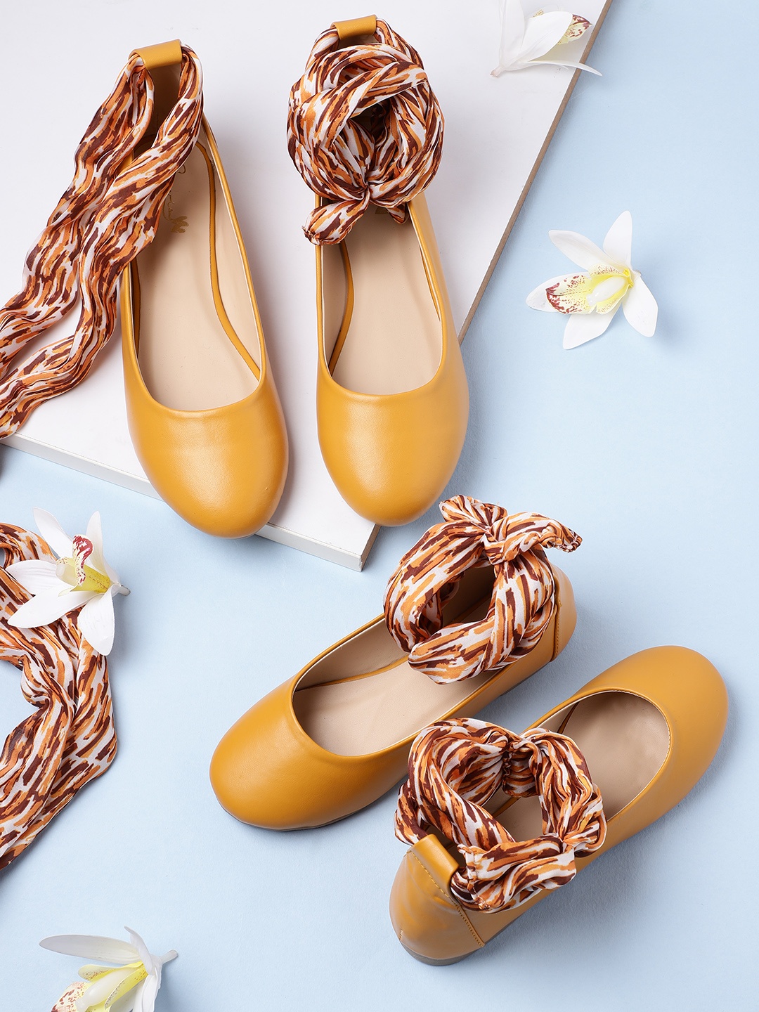 

Sangria Women Mustard Solid Ballerinas Flats with Ankle loops