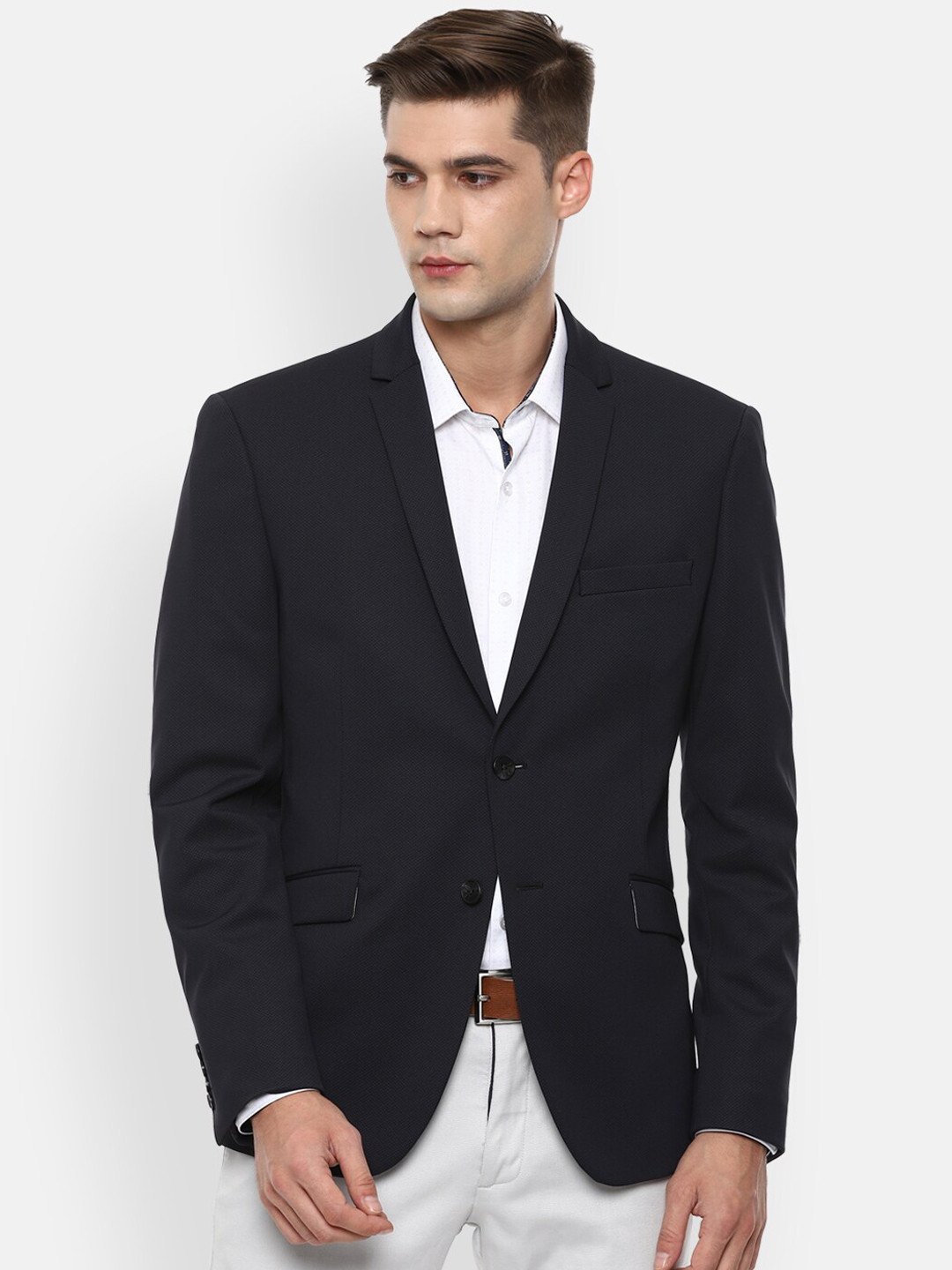 

V Dot Men Black Solid Slim-Fit Single-Breasted Formal Blazer