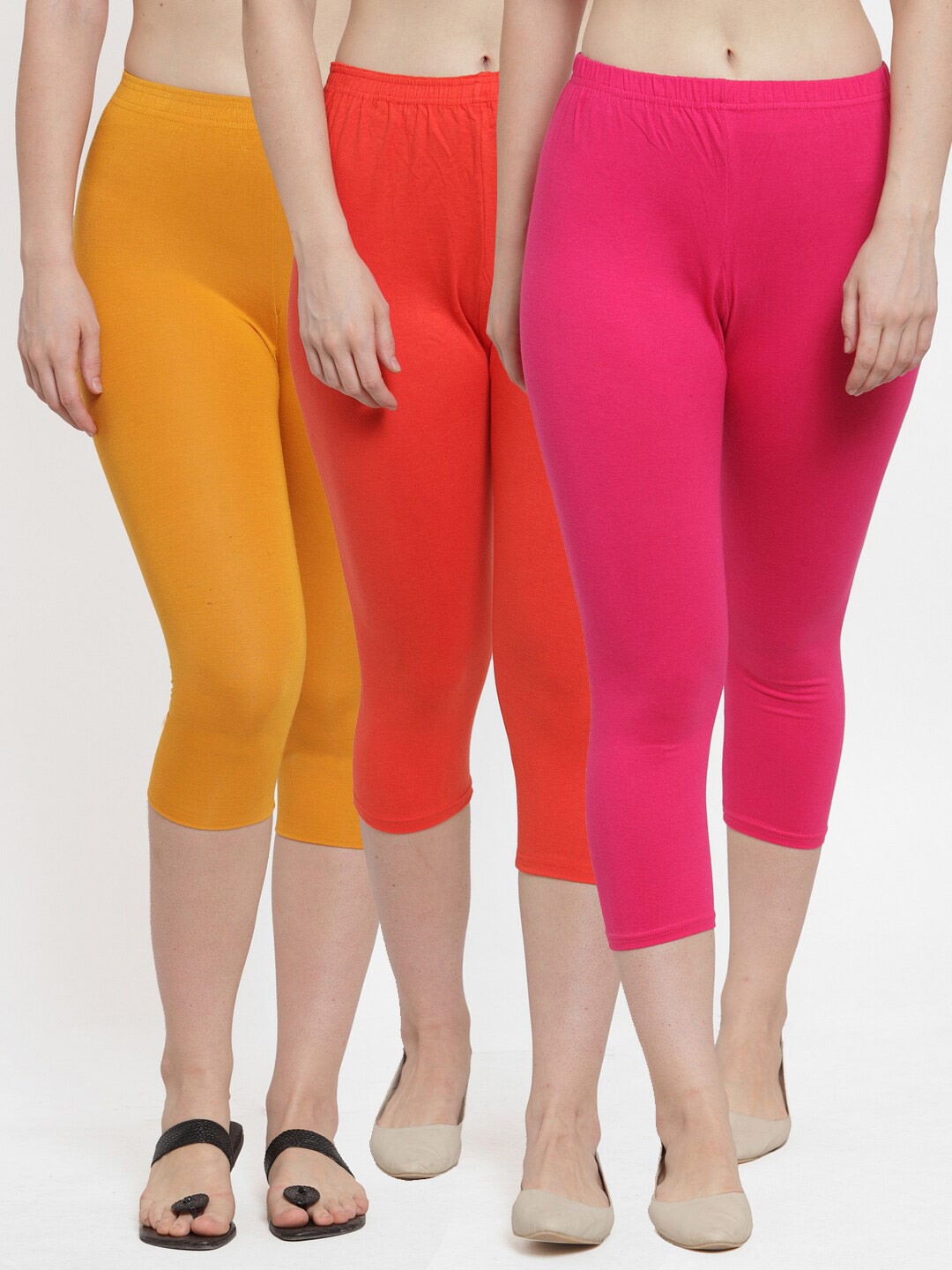

GRACIT Women Pack of 3 Solid Leggings, Pink