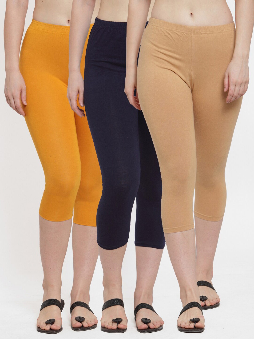 

GRACIT Pack Of 2 Women Beige Navy Blue & Mustard Capris