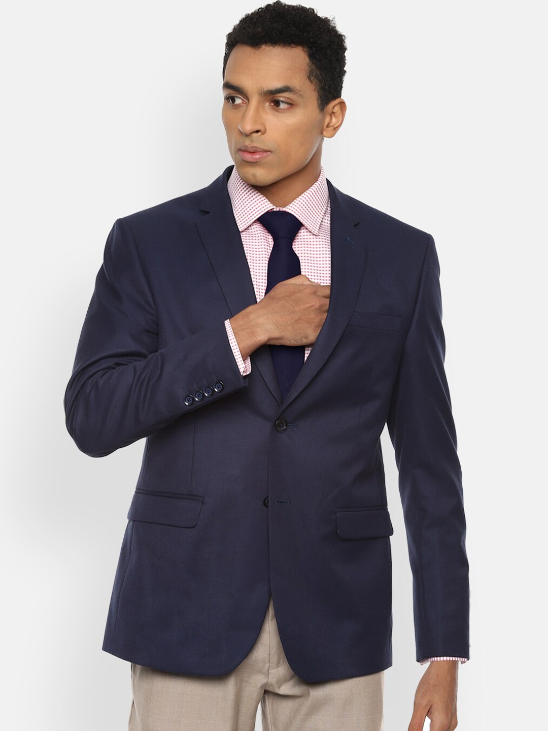 

Van Heusen Men Navy Blue Solid Slim-Fit Single-Breasted Formal Blazer