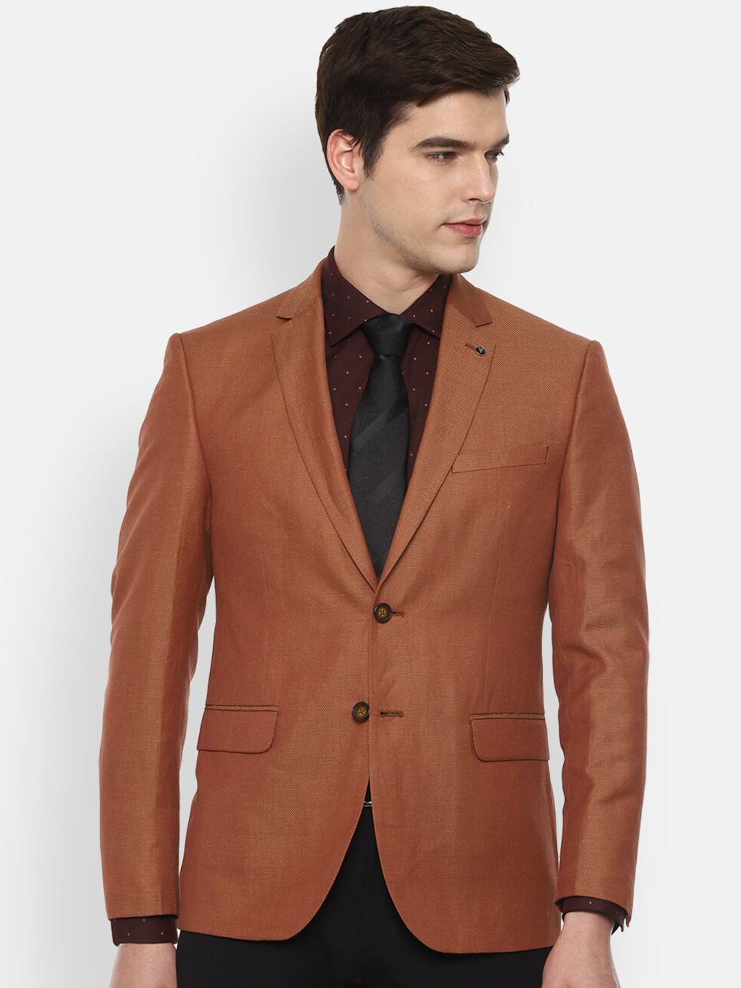 

Van Heusen Men Brown Self Design Slim-Fit Single-Breasted Formal Blazer