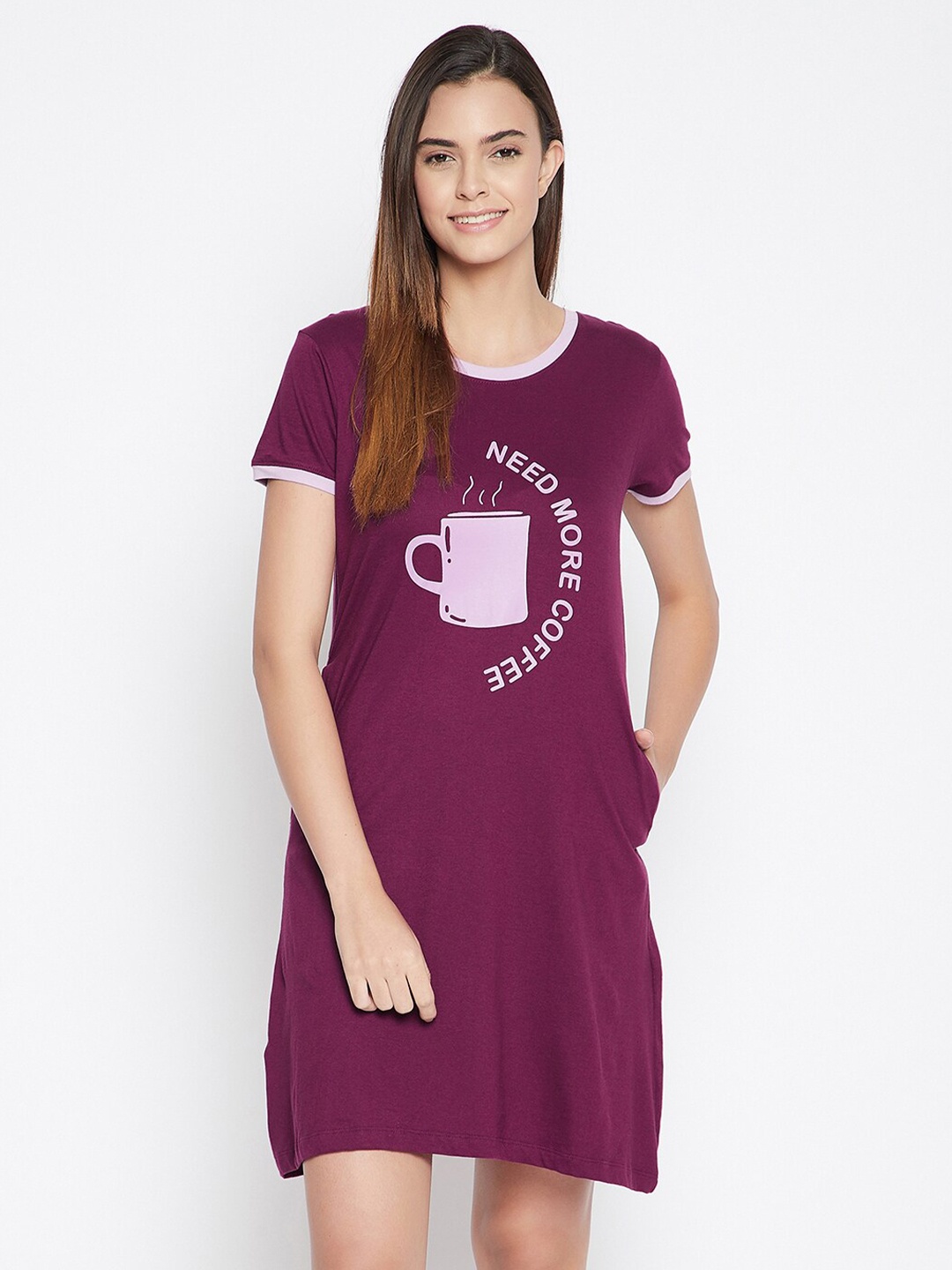 

Clovia Women Purple Printed T-Shirt Nightdress