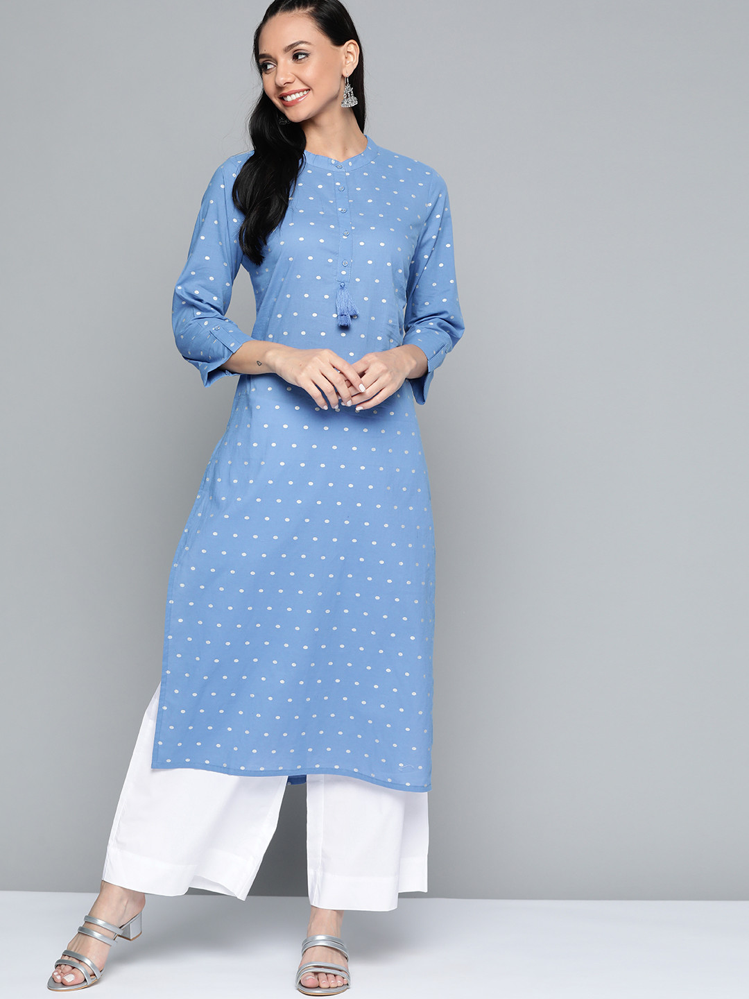 

HERE&NOW Women Blue & White Cotton Printed Kurta