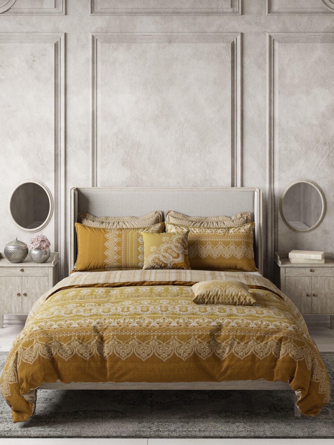 

DDecor Brown & Yellow Ethnic Motif Printed Double King Bedding Set