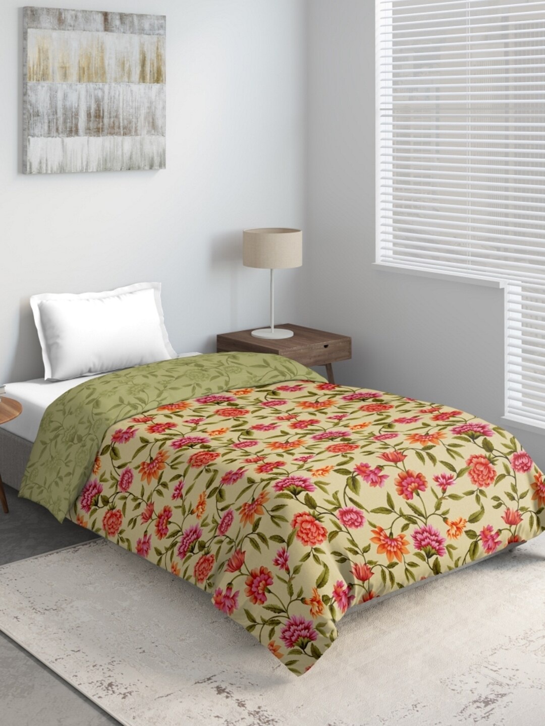 

DDecor Yellow & Green Floral Printed Mild Winter 210 GSM Single Bed Comforter