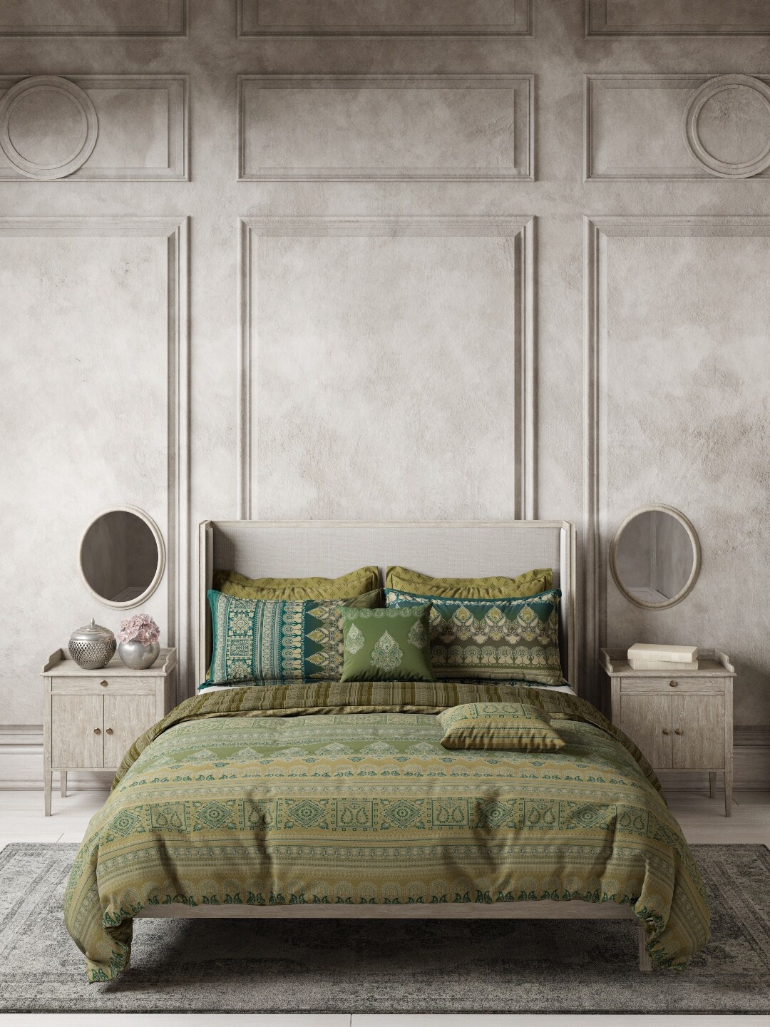 

DDecor Green & Blue Printed Double King Bedding Set
