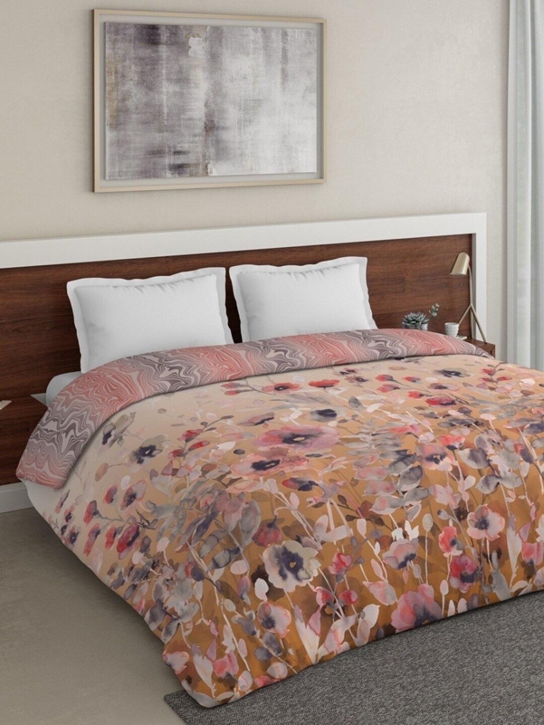 

DDecor Brown & Pink Floral Printed Mild Winter 210 GSM Double Bed Comforter