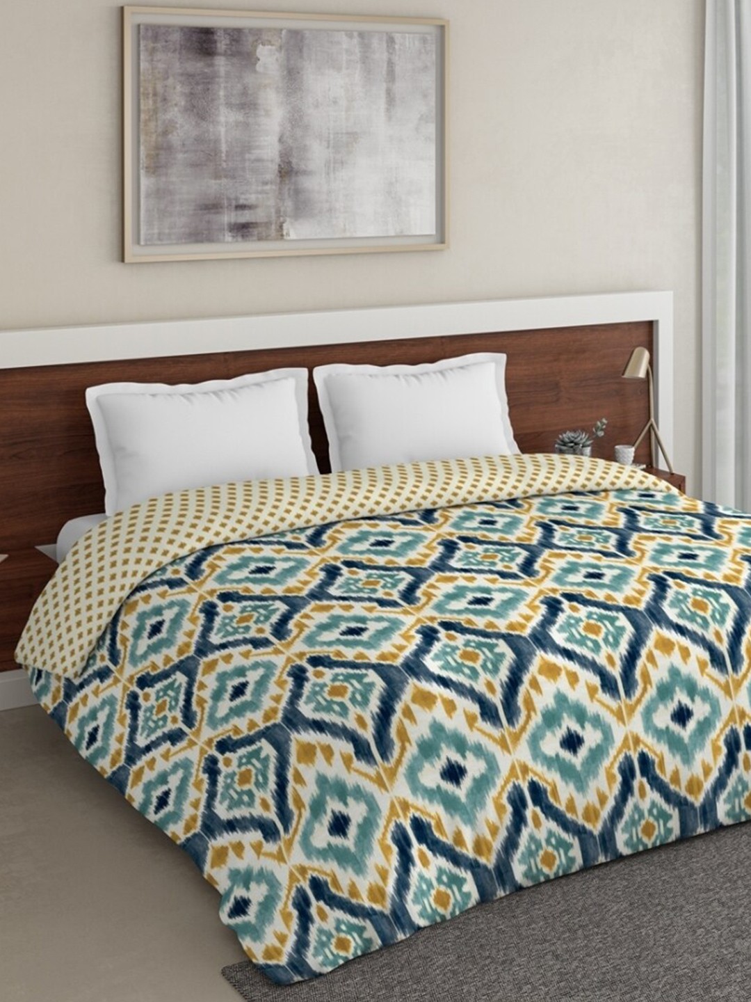 

DDecor Turquoise Blue & Yellow Motifs Printed Mild Winter 210 GSM Double Bed Comforter