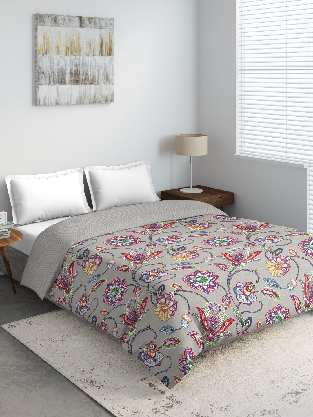 

DDecor Grey & Pink Floral Printed Mild Winter 210 GSM Double Bed Comforter