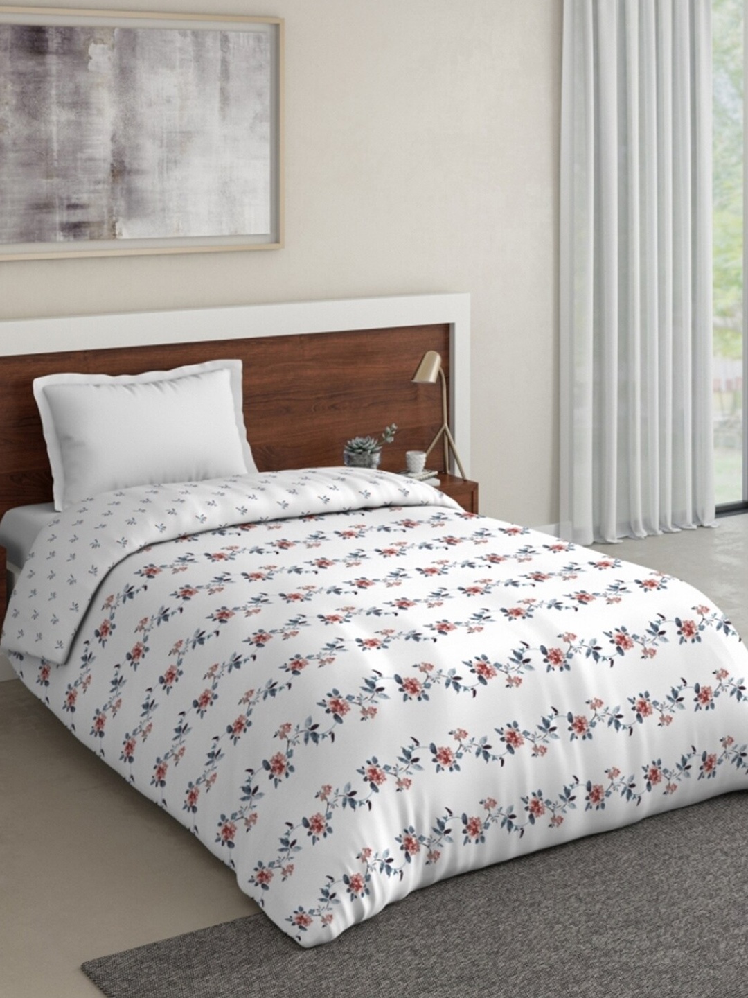 

DDecor White & Rust Floral Printed Mild Winter 110 GSM Single Bed Comforter