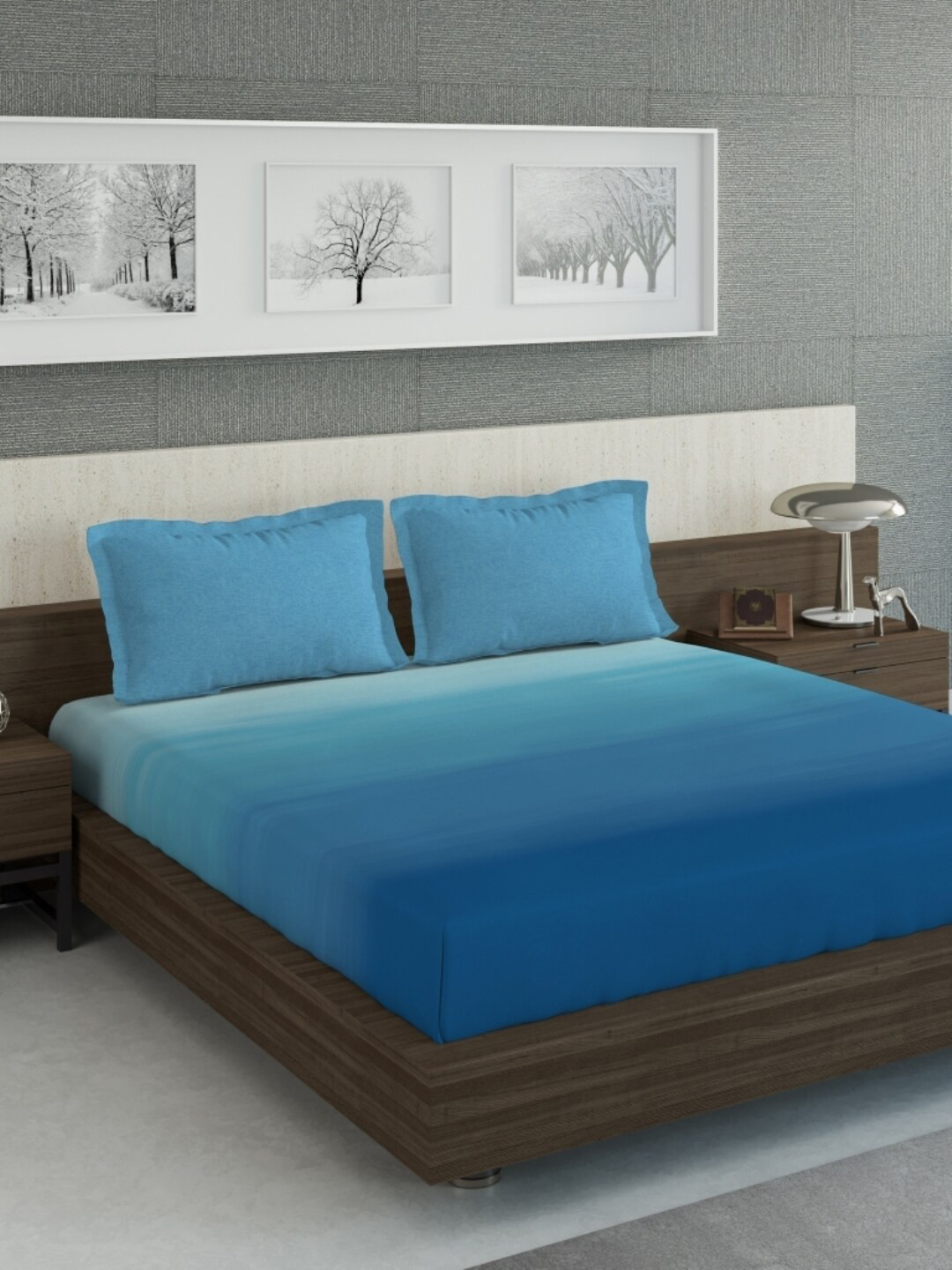 

DDecor Blue & Turquoise Blue 130 TC Queen Bedsheet with 2 Pillow Covers