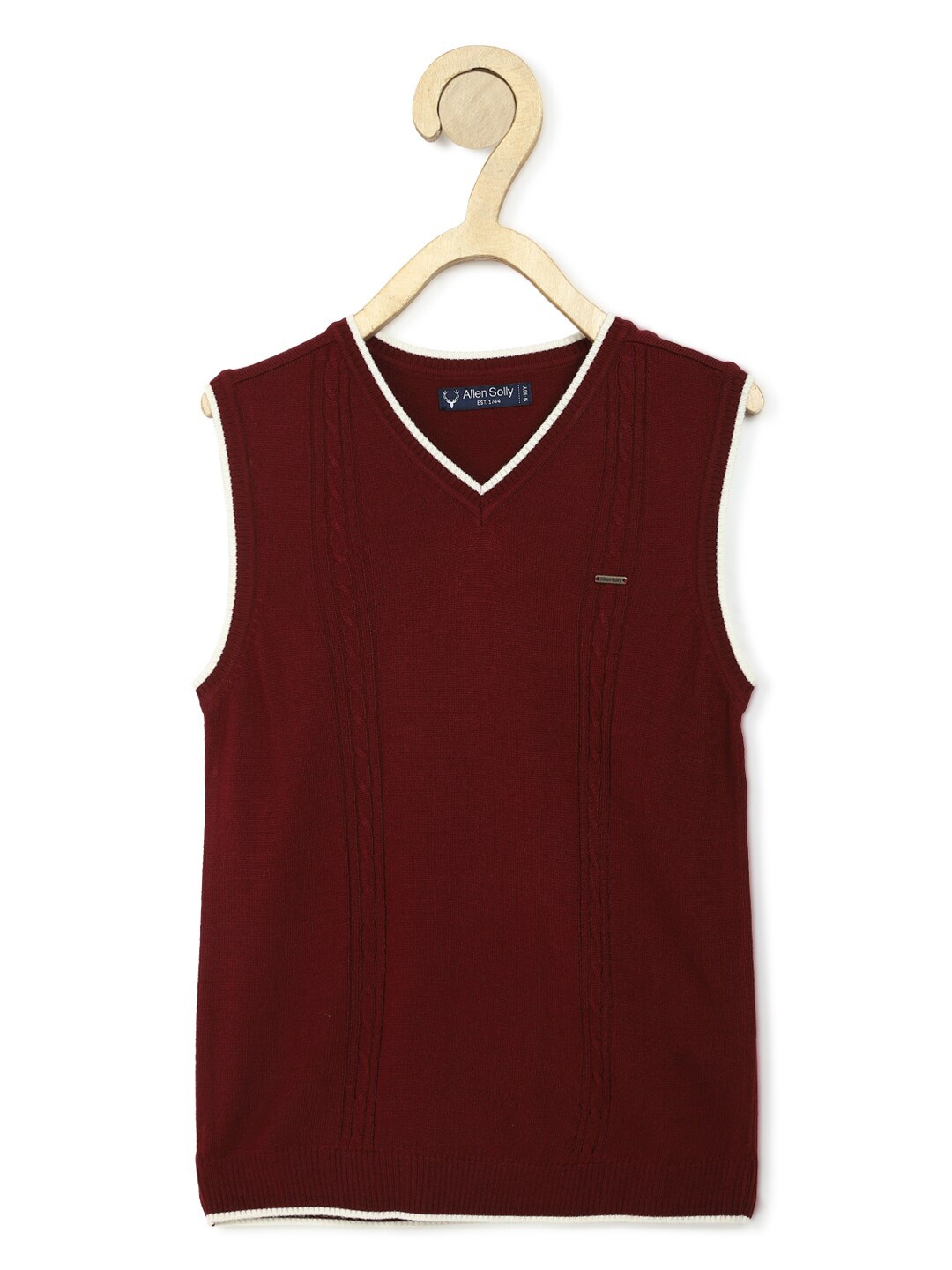 

Allen Solly Junior Boys Maroon & White Cable Knit Sweater Vest
