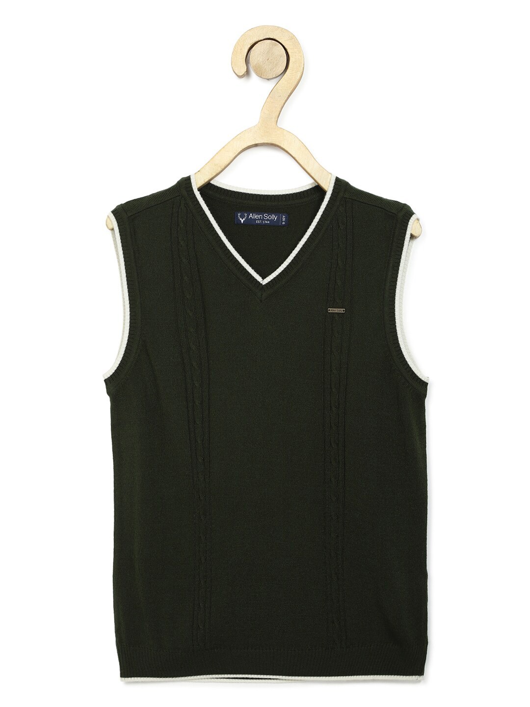 

Allen Solly Junior Boys Green & White Cable Knit Sweater Vest