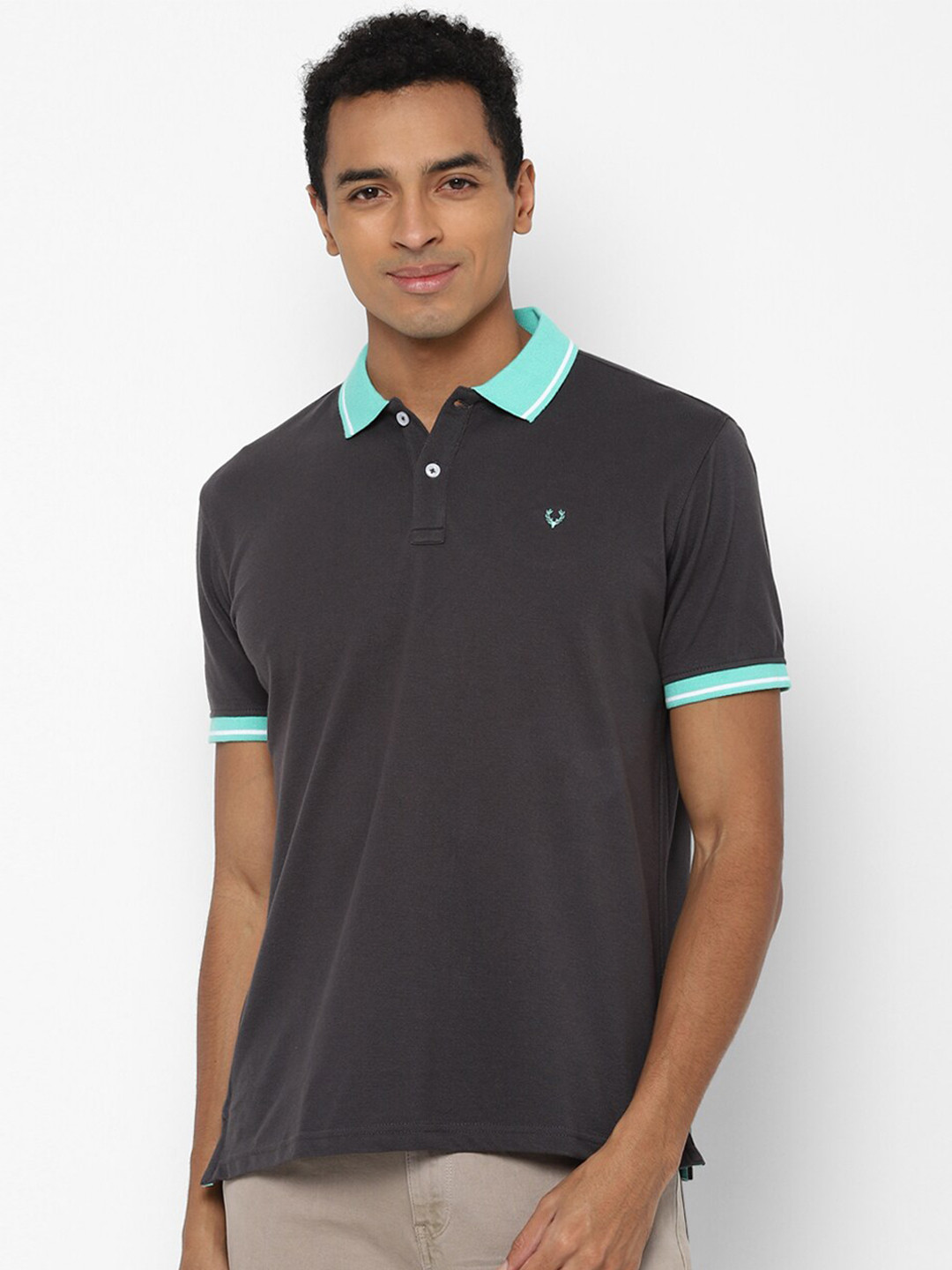 

Allen Solly Men Grey & Fluorescent Green Polo Collar T-shirt