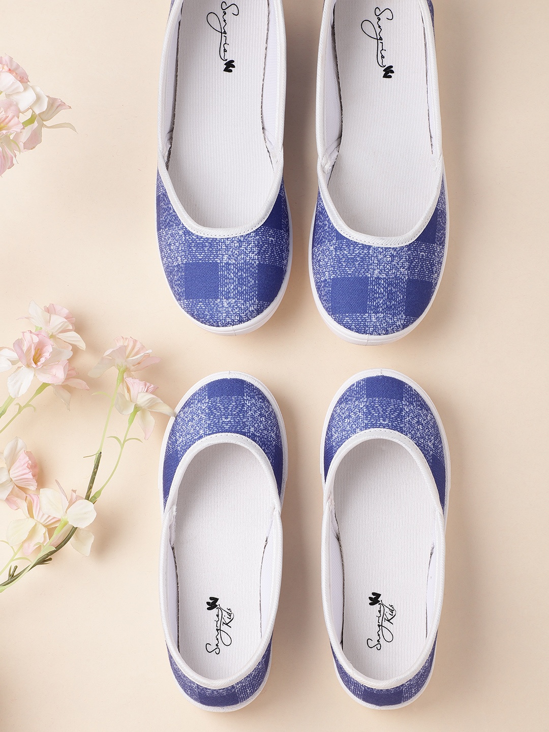 

Sangria Girls Blue & White Checked Ballerinas