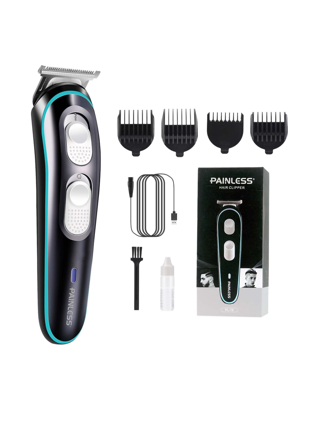 

PAINLESS Black & Turquoise Blue Rechargeable Hair Trimmer
