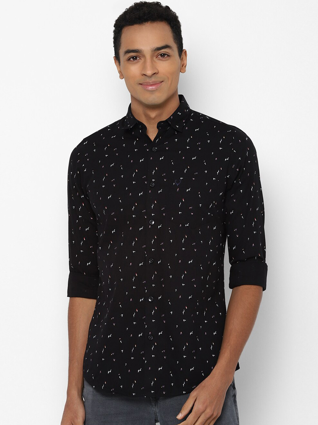 

Allen Solly Men Black Slim Fit Printed Cotton Casual Shirt