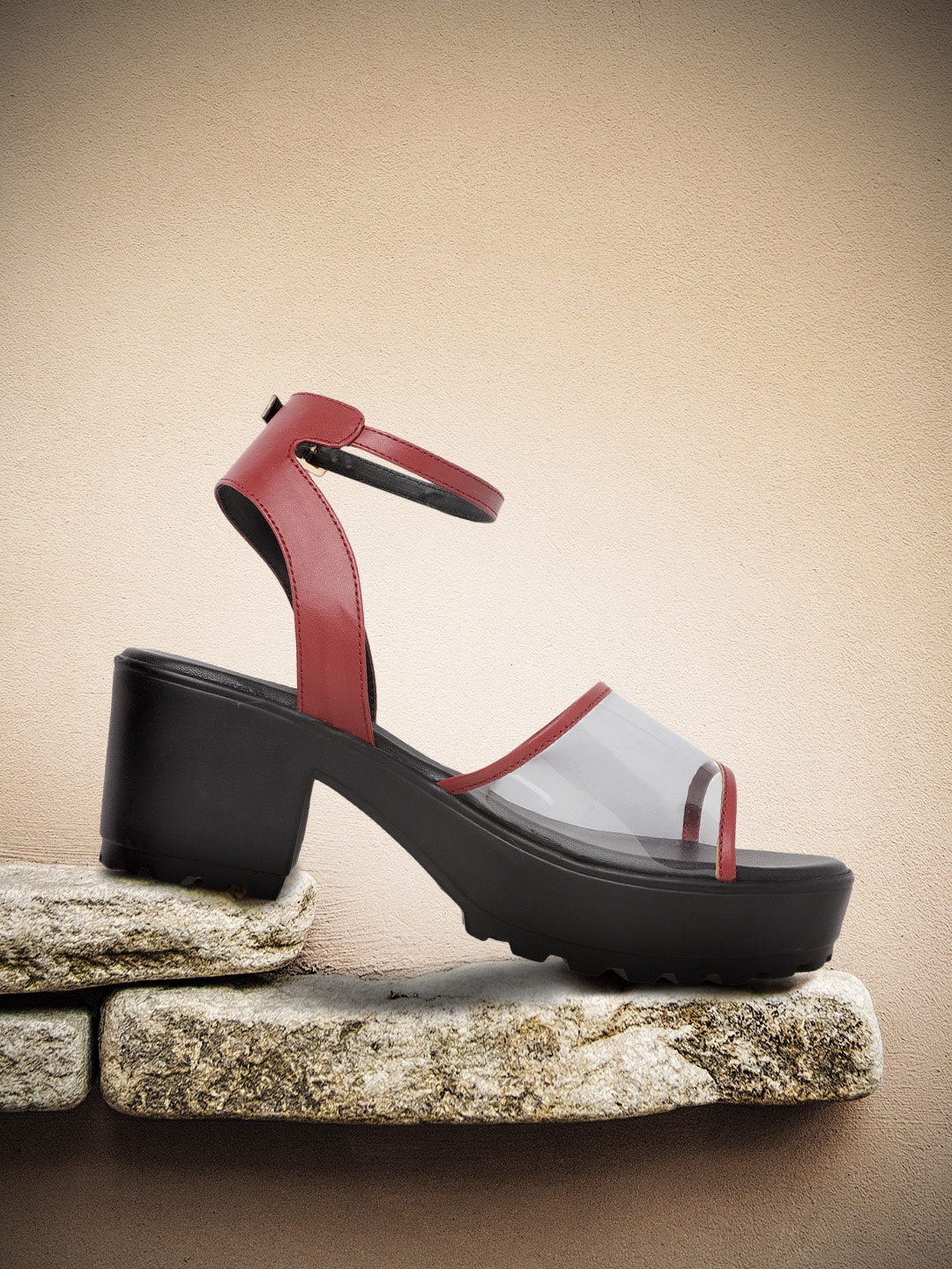 

Roadster Rust & Black Solid PU Ankle Loop Block Heels