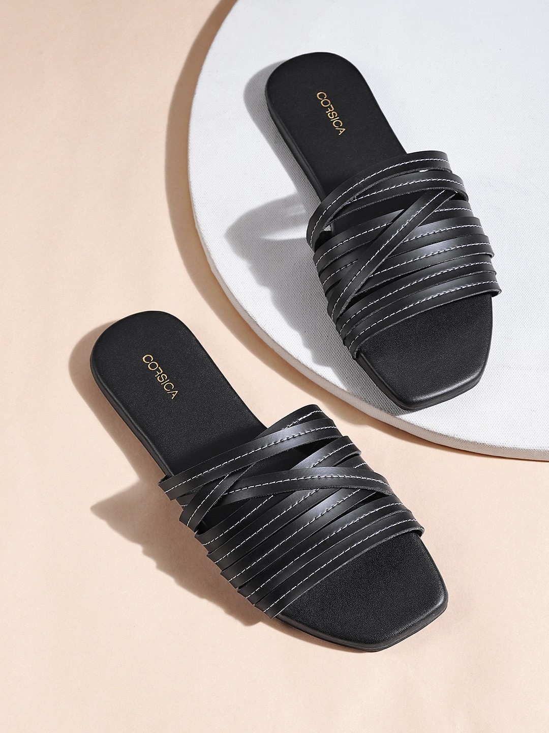 

CORSICA Women Black Strappy Open Toe Flats