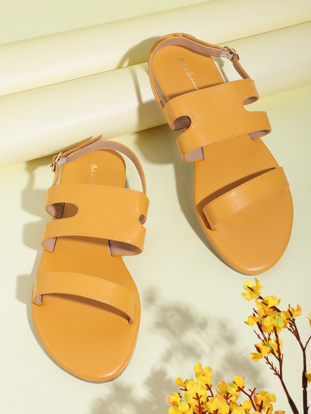 

Mast & Harbour Women Mustard Yellow Open Toe Flats
